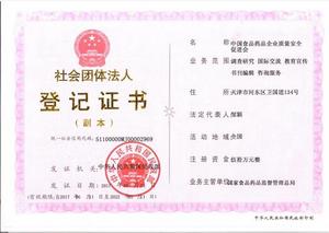 中国食药安全促进会登记证书